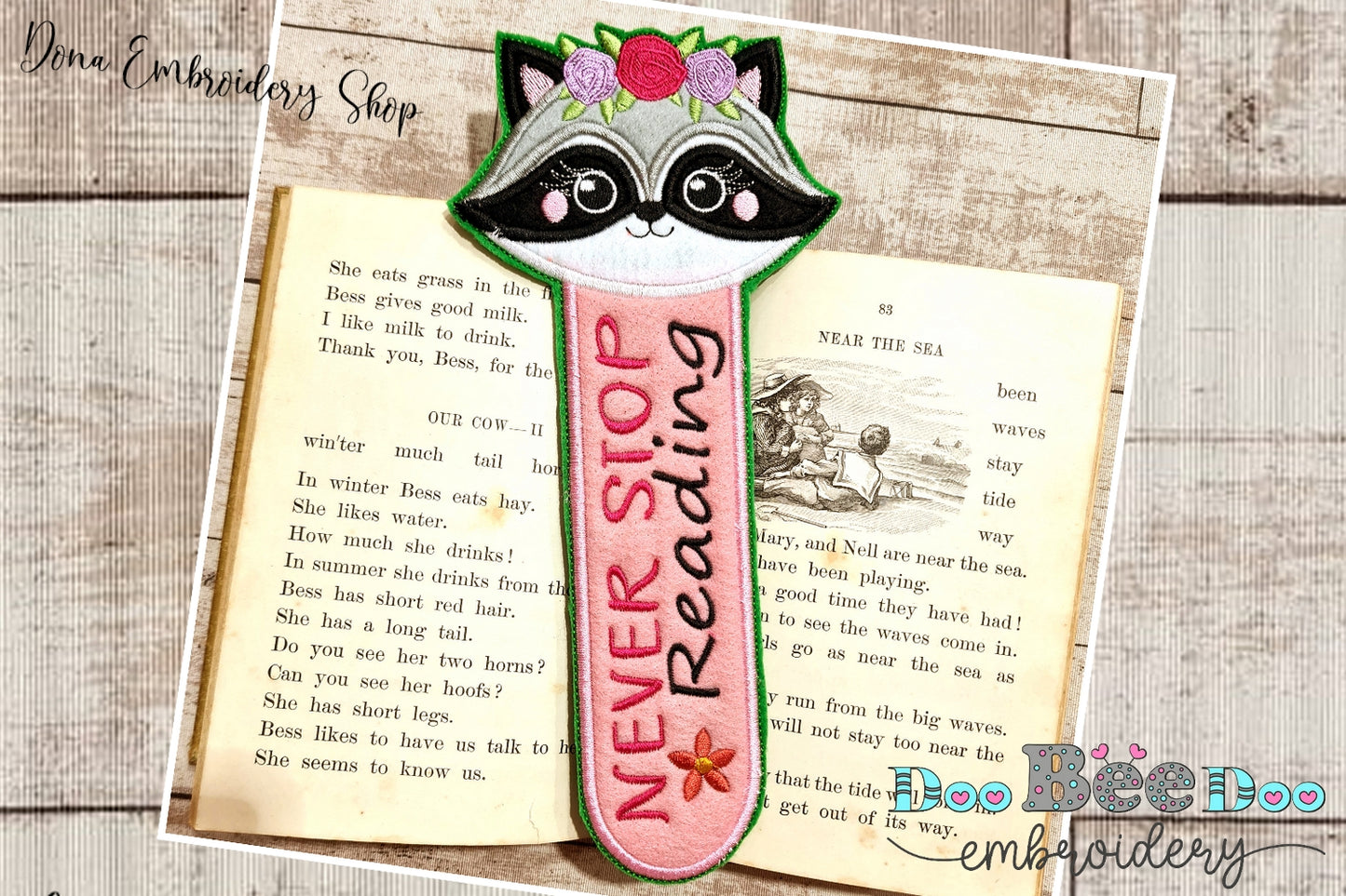Racoon Girl Bookmarker - ITH Project - Machine Embroidery Design