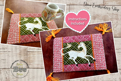 Medieval Unicorn Mug Rug - ITH Project - Machine Embroidery Design