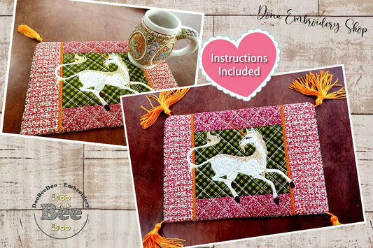 Medieval Unicorn Mug Rug - ITH Project - Machine Embroidery Design