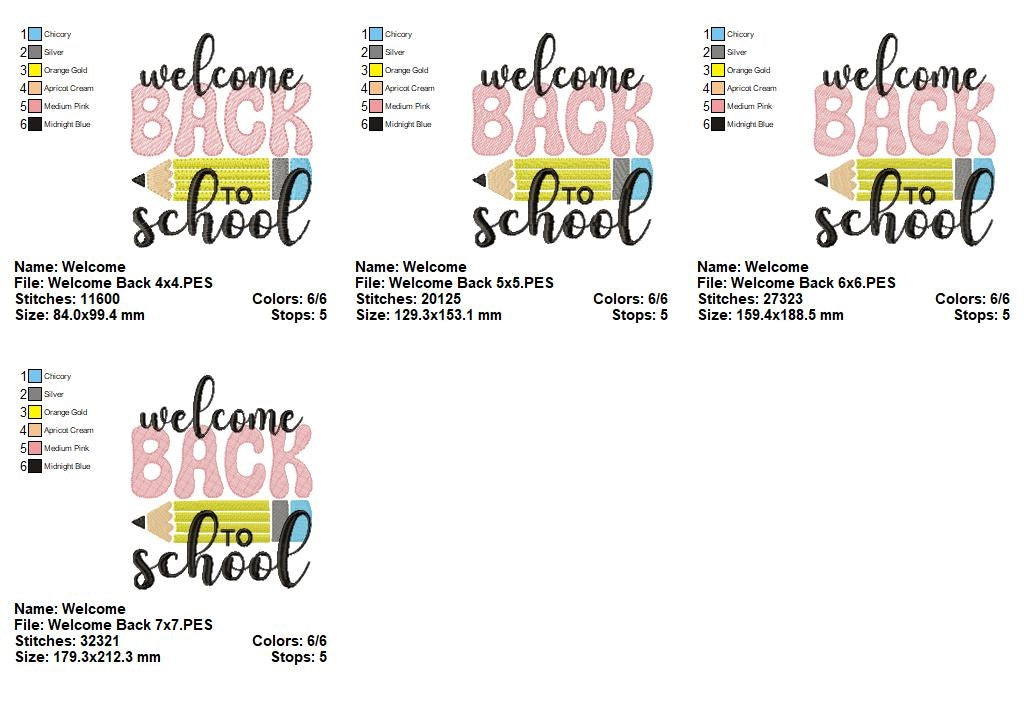 Welcome Back to School - Fill Stitch - Machine Embroidery Design