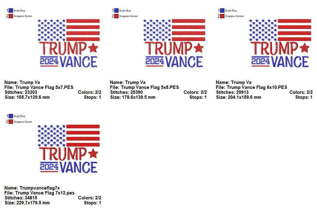 Trump Vance 2024 Flag - Fill Stitch - Machine Embroidery Design