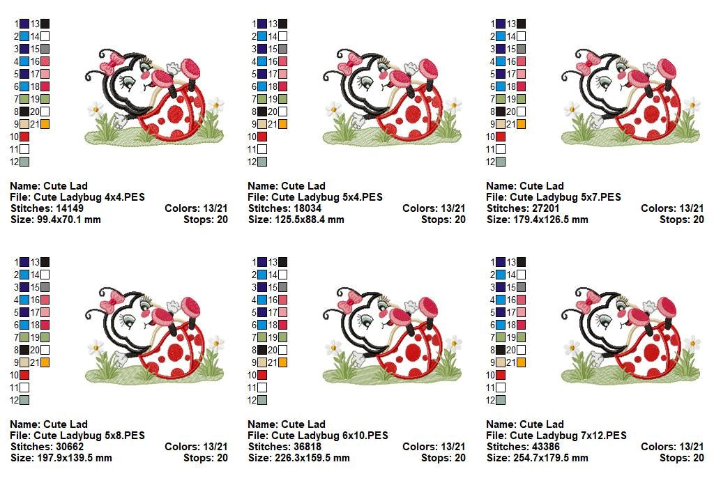 Cute Ladybug - Applique - Machine Embroidery Design