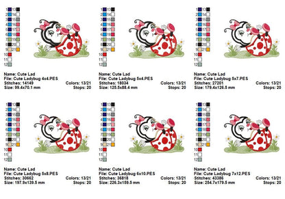 Cute Ladybug - Applique - Machine Embroidery Design