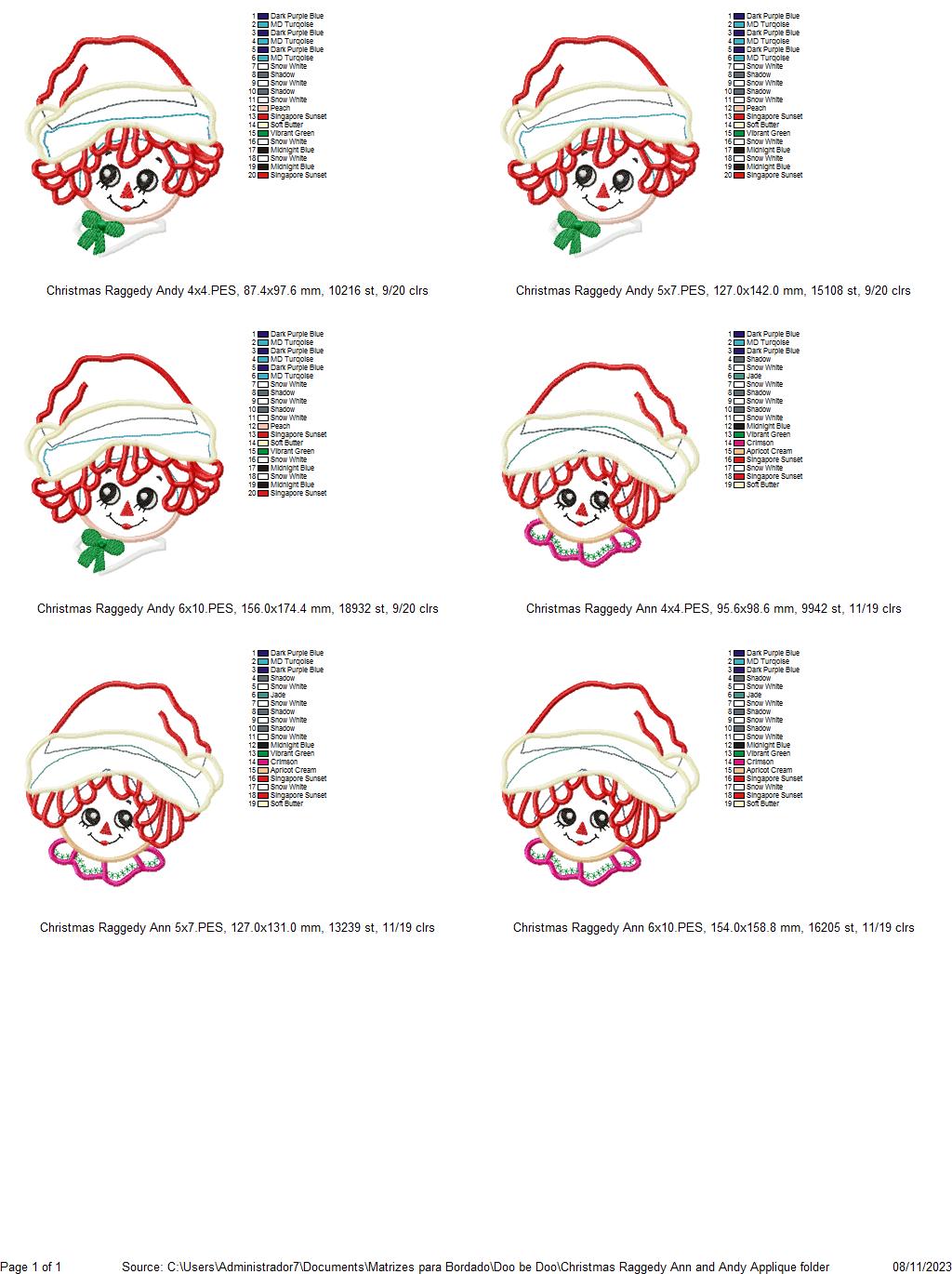 Christmas Raggedy Ann and Andy - Applique