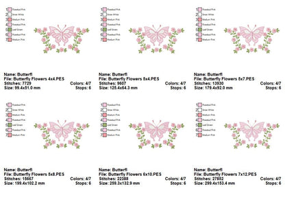 Delicate Butterfly and Flowers - Rippled Stitch - Machine Embroidery Design