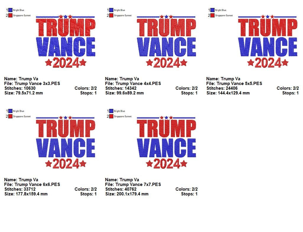 Trump Vance 2024 - Fill Stitch - Machine Embroidery Design