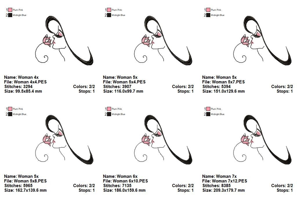 Girl with Flower - Fill Stitch - Machine Embroidery Design