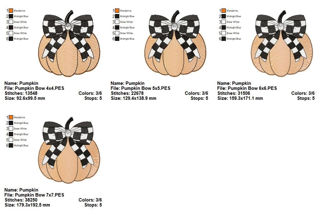 Pumpkin with Plaid Bow - Sketch Stitch - Machine Embroidery Design