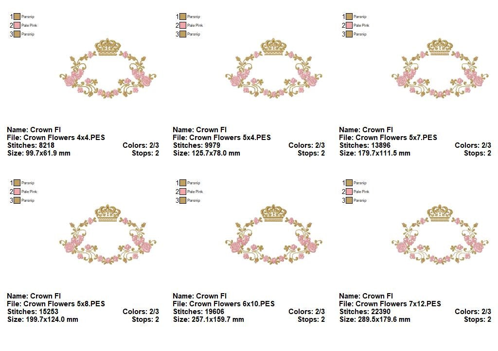 Royal Crown and Flowers Frame - Fill Stitch - Machine Embroidery Design