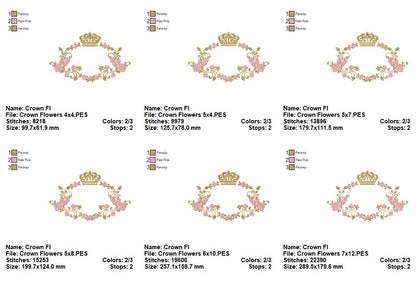 Royal Crown and Flowers Frame - Fill Stitch - Machine Embroidery Design