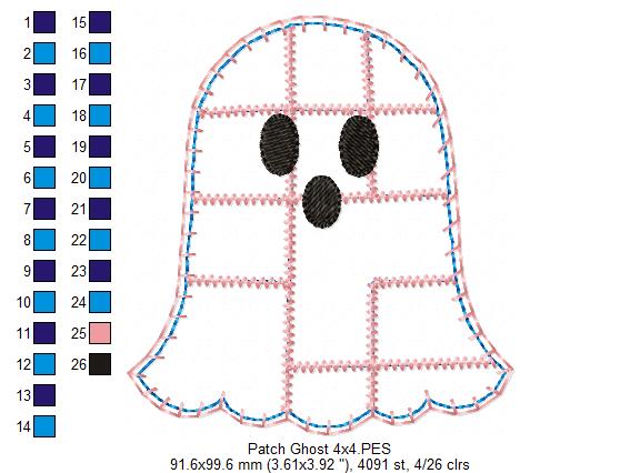 Sweet Patchwork Ghost – Applique – Machine Embroidery Design