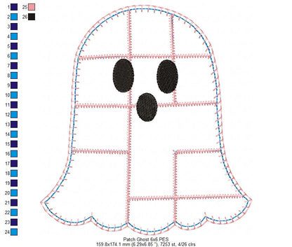 Sweet Patchwork Ghost – Applique – Machine Embroidery Design