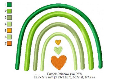 St. Patrick's Rainbow and Hearts - Fill Stitch - Machine Embroidery Design