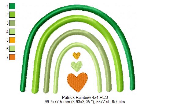St. Patrick's Rainbow and Hearts - Fill Stitch - Machine Embroidery Design