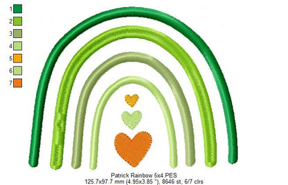 St. Patrick's Rainbow and Hearts - Fill Stitch - Machine Embroidery Design