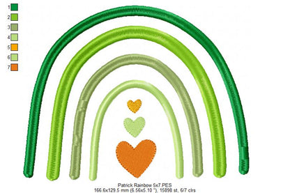 St. Patrick's Rainbow and Hearts - Fill Stitch - Machine Embroidery Design
