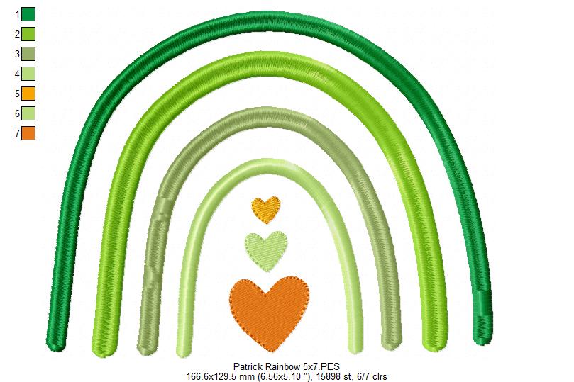 St. Patrick's Rainbow and Hearts - Fill Stitch - Machine Embroidery Design