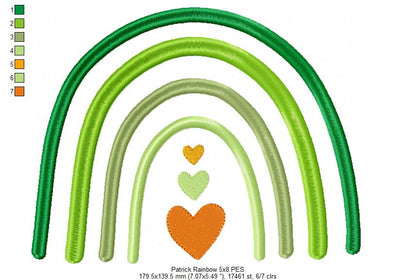 St. Patrick's Rainbow and Hearts - Fill Stitch - Machine Embroidery Design