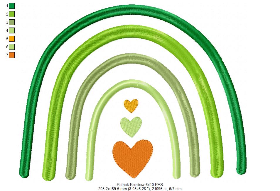 St. Patrick's Rainbow and Hearts - Fill Stitch - Machine Embroidery Design
