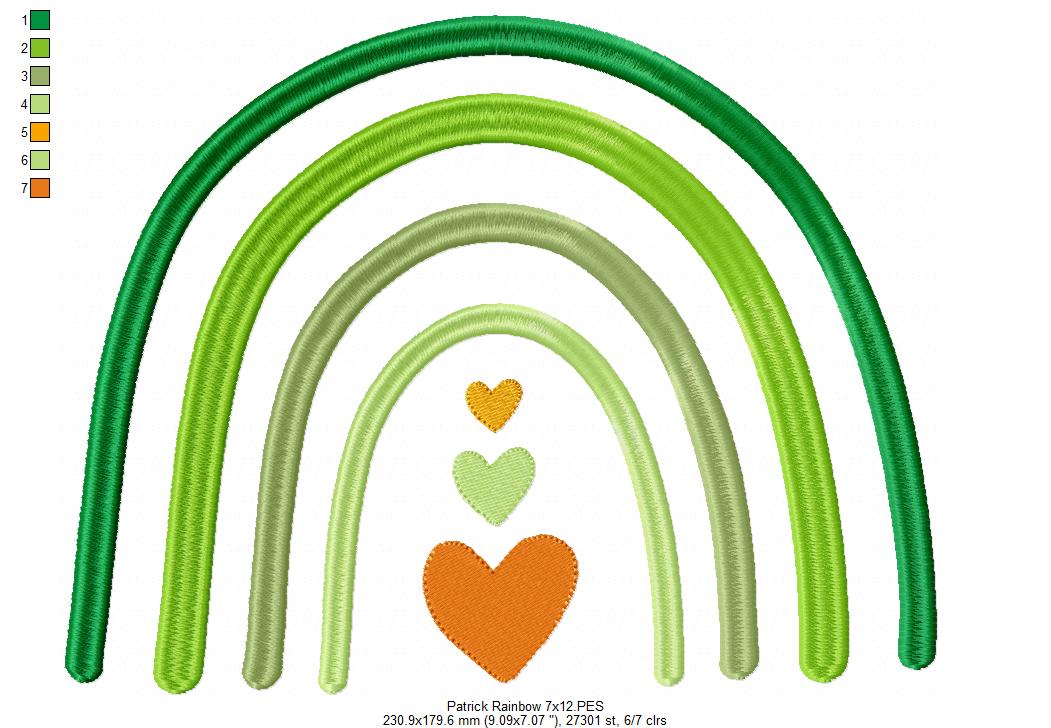 St. Patrick's Rainbow and Hearts - Fill Stitch - Machine Embroidery Design