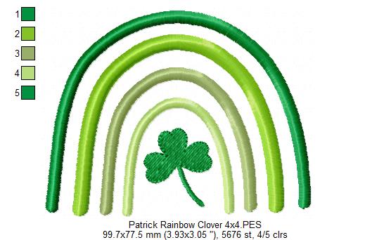 St. Patrick's Rainbow and Clover - Fill Stitch - Machine Embroidery Design