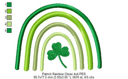 St. Patrick's Rainbow and Clover - Fill Stitch - Machine Embroidery Design