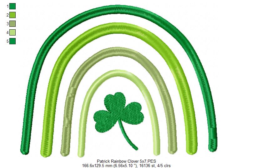 St. Patrick's Rainbow and Clover - Fill Stitch - Machine Embroidery Design