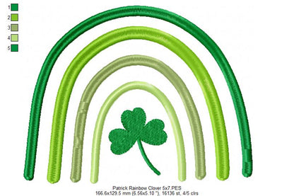 St. Patrick's Rainbow and Clover - Fill Stitch - Machine Embroidery Design