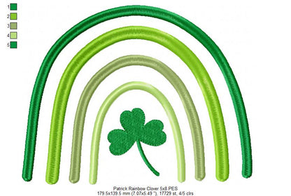 St. Patrick's Rainbow and Clover - Fill Stitch - Machine Embroidery Design