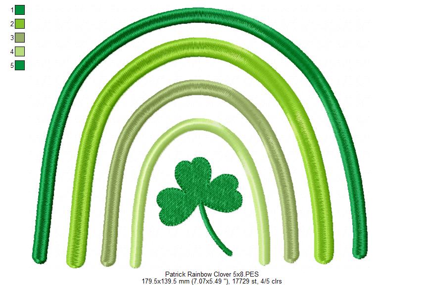 St. Patrick's Rainbow and Clover - Fill Stitch - Machine Embroidery Design