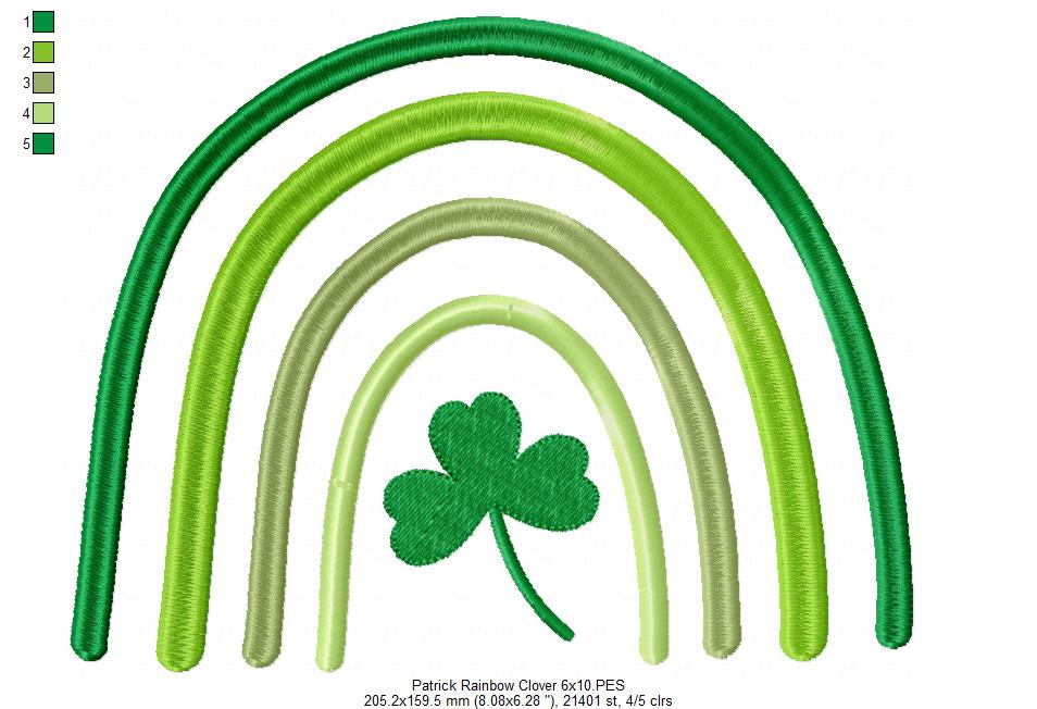St. Patrick's Rainbow and Clover - Fill Stitch - Machine Embroidery Design