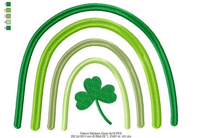 St. Patrick's Rainbow and Clover - Fill Stitch - Machine Embroidery Design