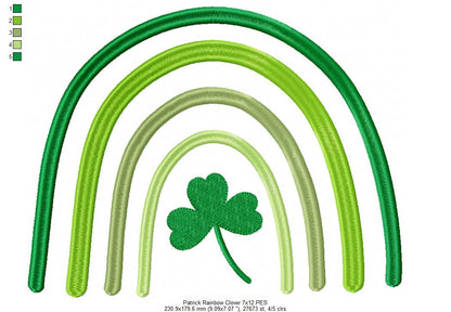 St. Patrick's Rainbow and Clover - Fill Stitch - Machine Embroidery Design