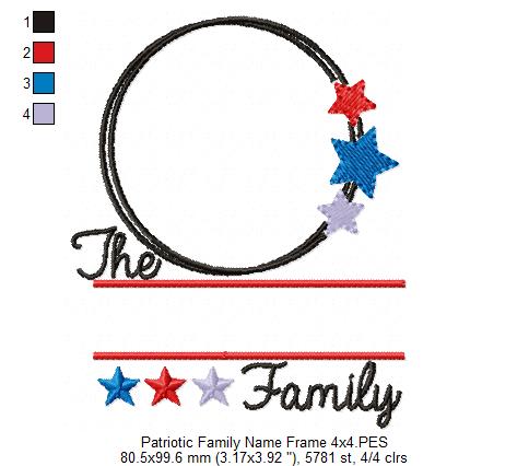 Patriotic Family Name Frame - Fill Stitch - Machine Embroidery Design