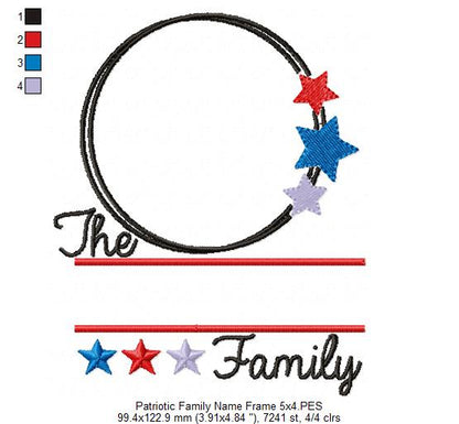 Patriotic Family Name Frame - Fill Stitch - Machine Embroidery Design