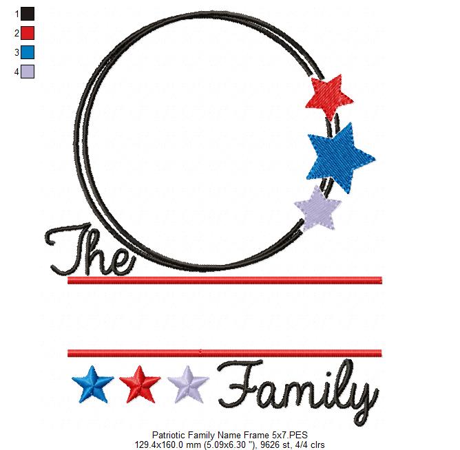 Patriotic Family Name Frame - Fill Stitch - Machine Embroidery Design