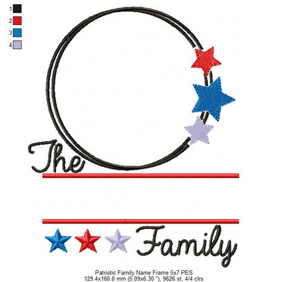 Patriotic Family Name Frame - Fill Stitch - Machine Embroidery Design
