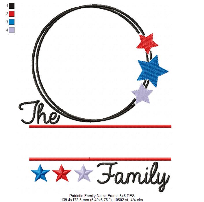 Patriotic Family Name Frame - Fill Stitch - Machine Embroidery Design