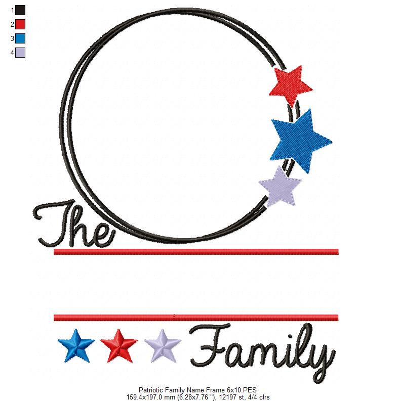 Patriotic Family Name Frame - Fill Stitch - Machine Embroidery Design