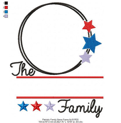 Patriotic Family Name Frame - Fill Stitch - Machine Embroidery Design