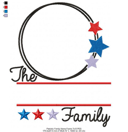 Patriotic Family Name Frame - Fill Stitch - Machine Embroidery Design