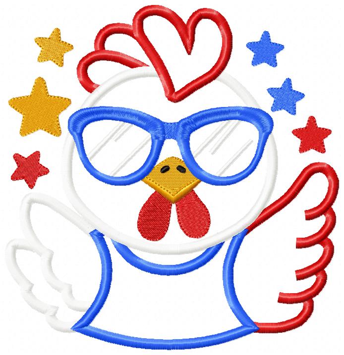 🇺🇸 Sassy July 4th Chicken 🐔 – Applique – Machine Embroidery Design