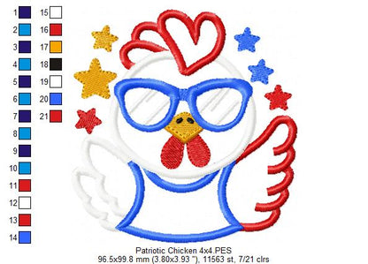 🇺🇸 Sassy July 4th Chicken 🐔 – Applique – Machine Embroidery Design