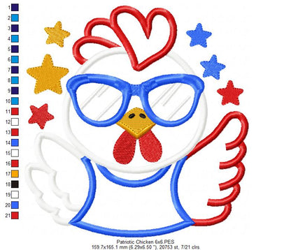 🇺🇸 Sassy July 4th Chicken 🐔 – Applique – Machine Embroidery Design
