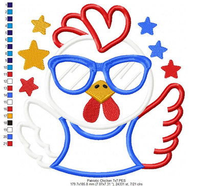 🇺🇸 Sassy July 4th Chicken 🐔 – Applique – Machine Embroidery Design