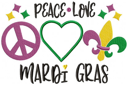 Peace Love Mardi Gras - Appliqué - Machine Embroidery Design