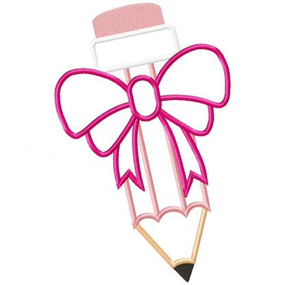 Pencil with Big Bow - Applique Embroidery