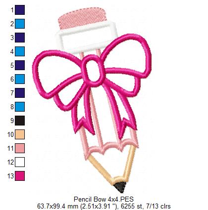 Pencil with Big Bow - Applique Embroidery