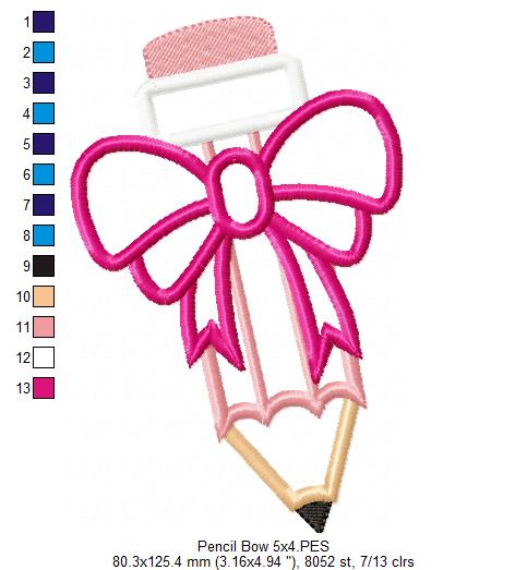 Pencil with Big Bow - Applique Embroidery