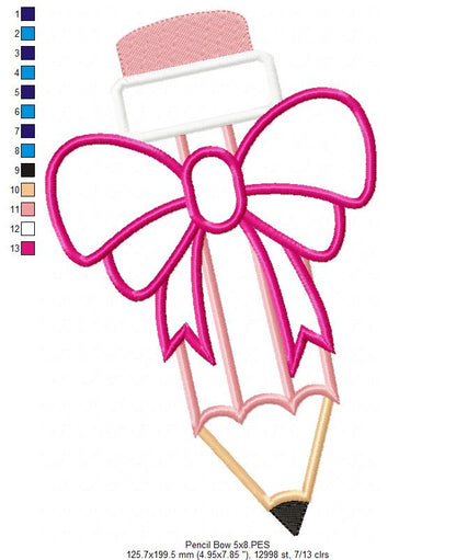Pencil with Big Bow - Applique Embroidery
